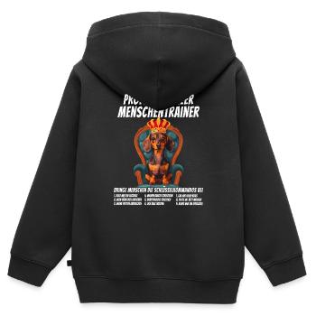 Lustig Professioneller Menschentrainer Dackel Hund - Kinder Premium Organic Zip Hoodie - Schwarz - Hinten - AI Model Kid Male (0cm)