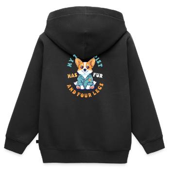 Corgi Maman Papa Mon Thérapeute A De La Fourrure Et Quatre Pattes - Sweat Premium à capuche zippé enfant bio - noir - Dos - AI Model Kid Male (0cm)