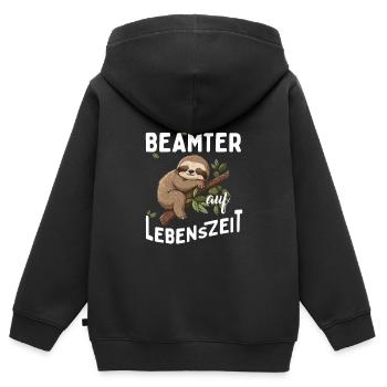 Fonctionnaire à vie Fonctionnaire 4 Vie - Sweat Premium à capuche zippé enfant bio - noir - Dos - AI Model Kid Male (0cm)