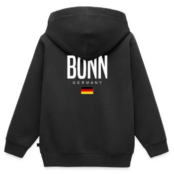 Bonn - Kinder Premium Organic Zip Hoodie - Schwarz - Hinten - AI Model Kid Male (0cm)