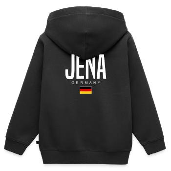 Jena - Kinder Premium Organic Zip Hoodie - Schwarz - Hinten - AI Model Kid Male (0cm)
