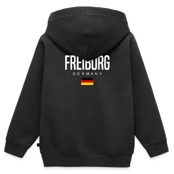 Freiburg - Kinder Premium Organic Zip Hoodie - Schwarz - Hinten - AI Model Kid Male (0cm)