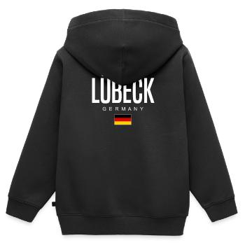 Lübeck - Kinder Premium Organic Zip Hoodie - Schwarz - Hinten - AI Model Kid Male (0cm)