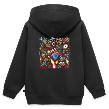 J’ai perdu mon portefeuille 15 - Sweat Premium à capuche zippé enfant bio - noir - Dos - AI Model Kid Male (0cm)