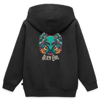 Alien Außerirdischer Alien Girl - Sweat Premium à capuche zippé enfant bio - noir - Dos - AI Model Kid Male (0cm)