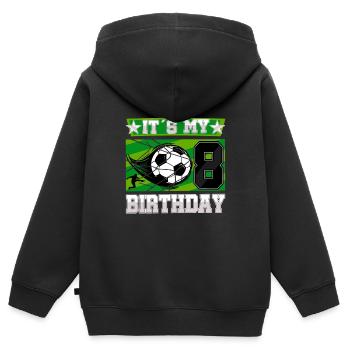 8e anniversaire Garçon Soccer 8 ans Cadeaux - Sweat Premium à capuche zippé enfant bio - noir - Dos - AI Model Kid Male (0cm)