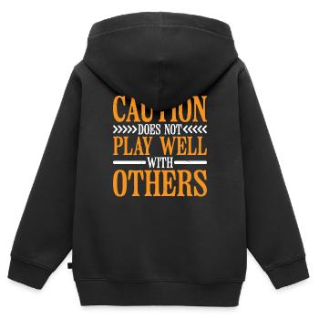 Caution Does Not Play Well With Others 84 - Kinder Premium Organic Zip Hoodie - Schwarz - Hinten - AI Model Kid Male (0cm)