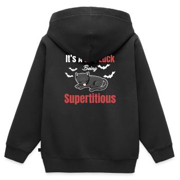 C’est de la malchance d’être superstitieux, drôle, - Sweat Premium à capuche zippé enfant bio - noir - Dos - AI Model Kid Male (0cm)