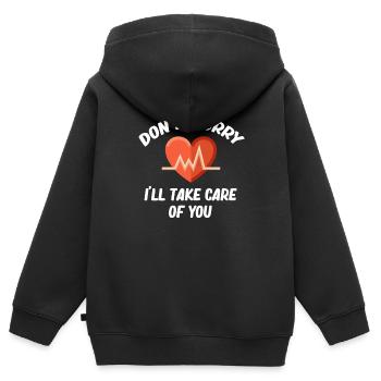 Ne t’inquiète pas, je m’occupe de toi - Sweat Premium à capuche zippé enfant bio - noir - Dos - AI Model Kid Male (0cm)