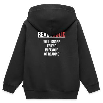 Readaholic obtient son ami en faveur du - Sweat Premium à capuche zippé enfant bio - noir - Dos - AI Model Kid Male (0cm)