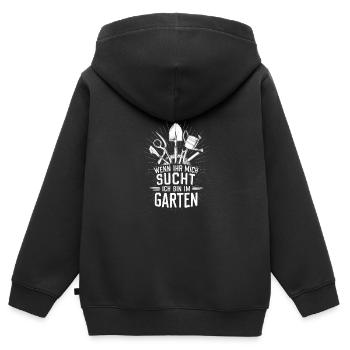 Wenn Ihr Mich Sucht Ich Bin Im Garten Grafik - Kinder Premium Organic Zip Hoodie - Schwarz - Hinten - AI Model Kid Male (0cm)