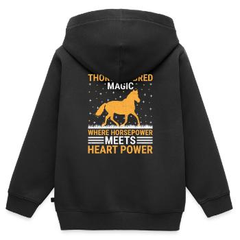 Vollblut Pferderennen Reiten Reiterpferde - Kinder Premium Organic Zip Hoodie - Schwarz - Hinten - AI Model Kid Male (0cm)