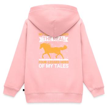 Courses de chevaux pur-sang Équitation Chevaux équestres - Sweat Premium à capuche zippé enfant bio - rose - Dos - AI Model Kid Female (0cm)