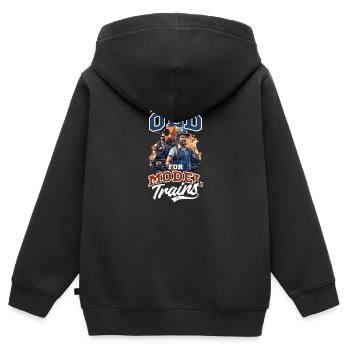 Chemin de fer miniature jamais trop vieux pour les trains miniatures - Sweat Premium à capuche zippé enfant bio - noir - Dos - AI Model Kid Male (0cm)