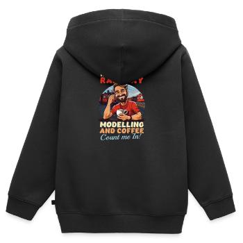 Modelleisenbahn mit Modellierkaffee, in dem ich bin - Kinder Premium Organic Zip Hoodie - Schwarz - Hinten - AI Model Kid Male (0cm)