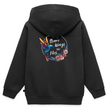 Colibri, Courageux, Motivant - Sweat Premium à capuche zippé enfant bio - noir - Dos - AI Model Kid Male (0cm)