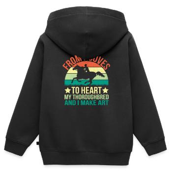 Courses de chevaux pur-sang Équitation Chevaux équestres - Sweat Premium à capuche zippé enfant bio - noir - Dos - AI Model Kid Male (0cm)