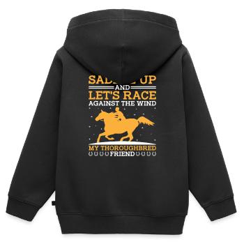 Courses de chevaux pur-sang Équitation Chevaux équestres - Sweat Premium à capuche zippé enfant bio - noir - Dos - AI Model Kid Male (0cm)