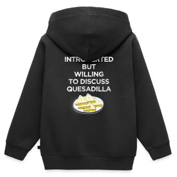 Introverti, mais prêt à parler de - Sweat Premium à capuche zippé enfant bio - noir - Dos - AI Model Kid Male (0cm)