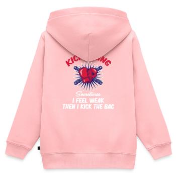 Parfois, je me sens faible, puis je donne des coups de pied - Sweat Premium à capuche zippé enfant bio - rose - Dos - AI Model Kid Female (0cm)