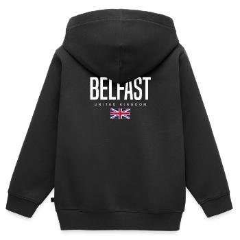 Belfast, Royaume-Uni - Sweat Premium à capuche zippé enfant bio - noir - Dos - AI Model Kid Male (0cm)