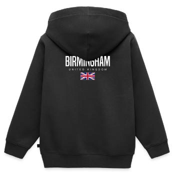Birmingham, Royaume-Uni - Sweat Premium à capuche zippé enfant bio - noir - Dos - AI Model Kid Male (0cm)
