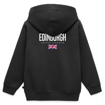 Édimbourg, Royaume-Uni - Sweat Premium à capuche zippé enfant bio - noir - Dos - AI Model Kid Male (0cm)