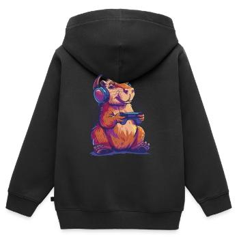 Capybara Videospiel - Kinder Premium Organic Zip Hoodie - Schwarz - Hinten - AI Model Kid Male (0cm)