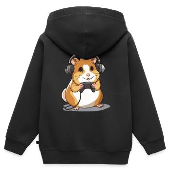 Jeu vidéo Hamster - Sweat Premium à capuche zippé enfant bio - noir - Dos - AI Model Kid Male (0cm)