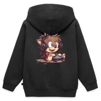 Jeu vidéo Hedgehog - Sweat Premium à capuche zippé enfant bio - noir - Dos - AI Model Kid Male (0cm)