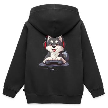 Jeu vidéo Husky - Sweat Premium à capuche zippé enfant bio - noir - Dos - AI Model Kid Male (0cm)