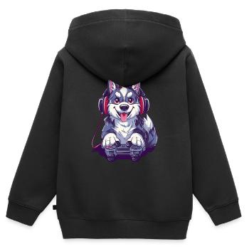 Husky Videospiel - Kinder Premium Organic Zip Hoodie - Schwarz - Hinten - AI Model Kid Male (0cm)