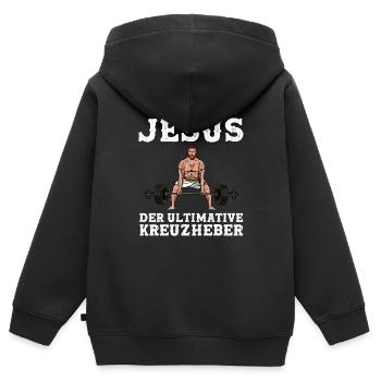 Jésus, l’ultime crucifix - Sweat Premium à capuche zippé enfant bio - noir - Dos - AI Model Kid Male (0cm)