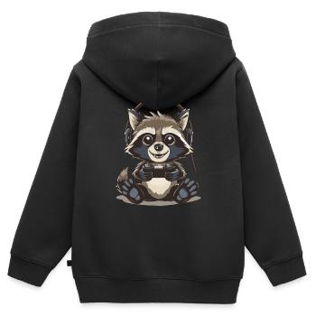 Jeu vidéo Raccoon - Sweat Premium à capuche zippé enfant bio - noir - Dos - AI Model Kid Male (0cm)