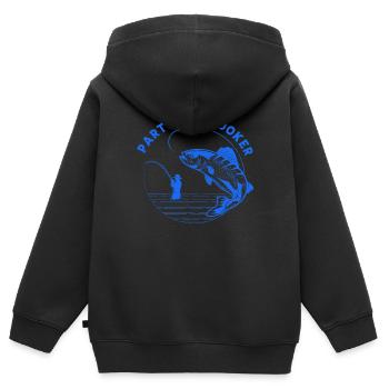 poisson, poisson, pêche, lac, mer, pêche, faune, exotique - Sweat Premium à capuche zippé enfant bio - noir - Dos - AI Model Kid Male (0cm)