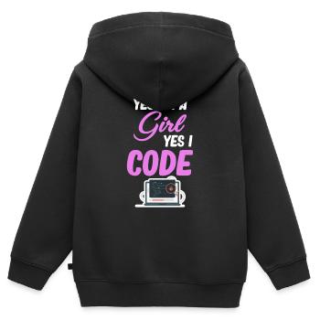 Oui, je suis une fille, oui, je code - Sweat Premium à capuche zippé enfant bio - noir - Dos - AI Model Kid Male (0cm)