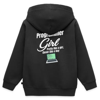 Programmeur Fille Jolie Comme Une Fille, Intelligente - Sweat Premium à capuche zippé enfant bio - noir - Dos - AI Model Kid Male (0cm)