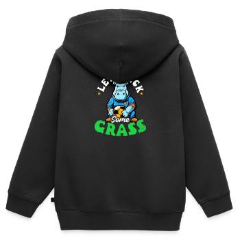 L’entraîneur de football laisse frapper de l’herbe - Sweat Premium à capuche zippé enfant bio - noir - Dos - AI Model Kid Male (0cm)