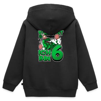 6th Birthday, 6 Year Old Dinosaur Dino - Kids Premium Organic Zip-up Hoodie - black - Back - AI Model Kid Male (0cm)