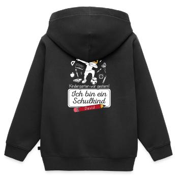 Je suis un écolier David - Sweat Premium à capuche zippé enfant bio - noir - Dos - AI Model Kid Male (0cm)