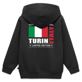 Turin - Kinder Premium Organic Zip Hoodie - Schwarz - Hinten - AI Model Kid Male (0cm)