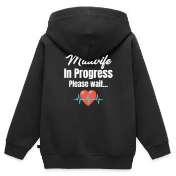 Hebamme In Bearbeitung, Bitte Warten Sie Auf - Kinder Premium Organic Zip Hoodie - Schwarz - Hinten - AI Model Kid Male (0cm)