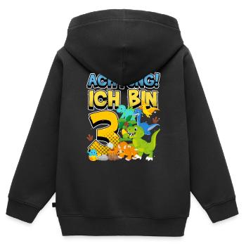 3rd Birthday, 3 Years Old Dinosaur Dino - Kids Premium Organic Zip-up Hoodie - black - Back - AI Model Kid Male (0cm)
