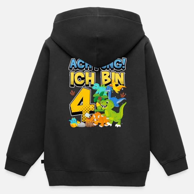 4e anniversaire, dinosaure dinosaure de 4 ans - Sweat Premium à capuche zippé enfant bio - noir
