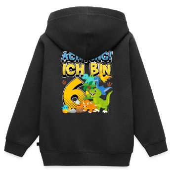 6th Birthday, 6 Year Old Dinosaur Dino - Kids Premium Organic Zip-up Hoodie - black - Back - AI Model Kid Male (0cm)
