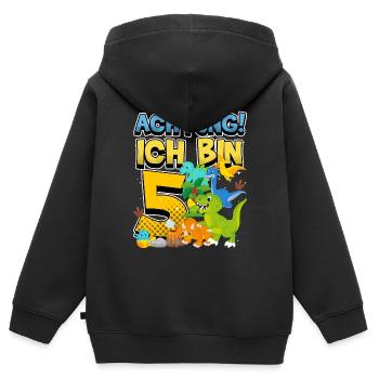 5th Birthday, 5 Years Old Dinosaur Dino - Kids Premium Organic Zip-up Hoodie - black - Back - AI Model Kid Male (0cm)