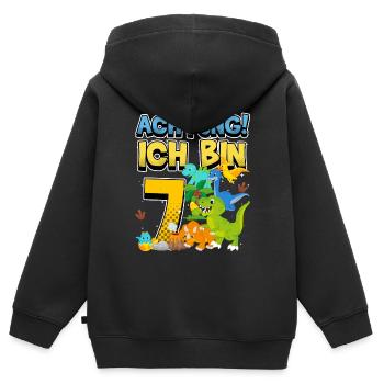 7th Birthday, 7 Years Old Dinosaur Dino - Kids Premium Organic Zip-up Hoodie - black - Back - AI Model Kid Male (0cm)