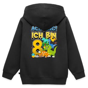 8th Birthday, 8 Years Old Dinosaur Dino - Kids Premium Organic Zip-up Hoodie - black - Back - AI Model Kid Male (0cm)