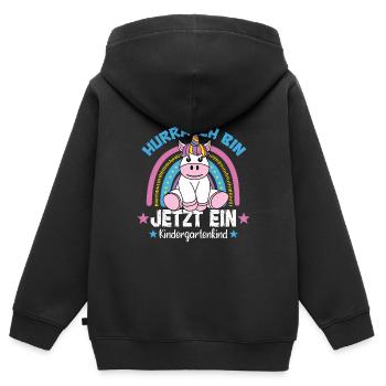 Hourra de maternelle, j’en suis un maintenant - Sweat Premium à capuche zippé enfant bio - noir - Dos - AI Model Kid Male (0cm)