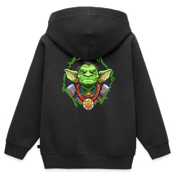 Grüner Kobold - Kinder Premium Organic Zip Hoodie - Schwarz - Hinten - AI Model Kid Male (0cm)